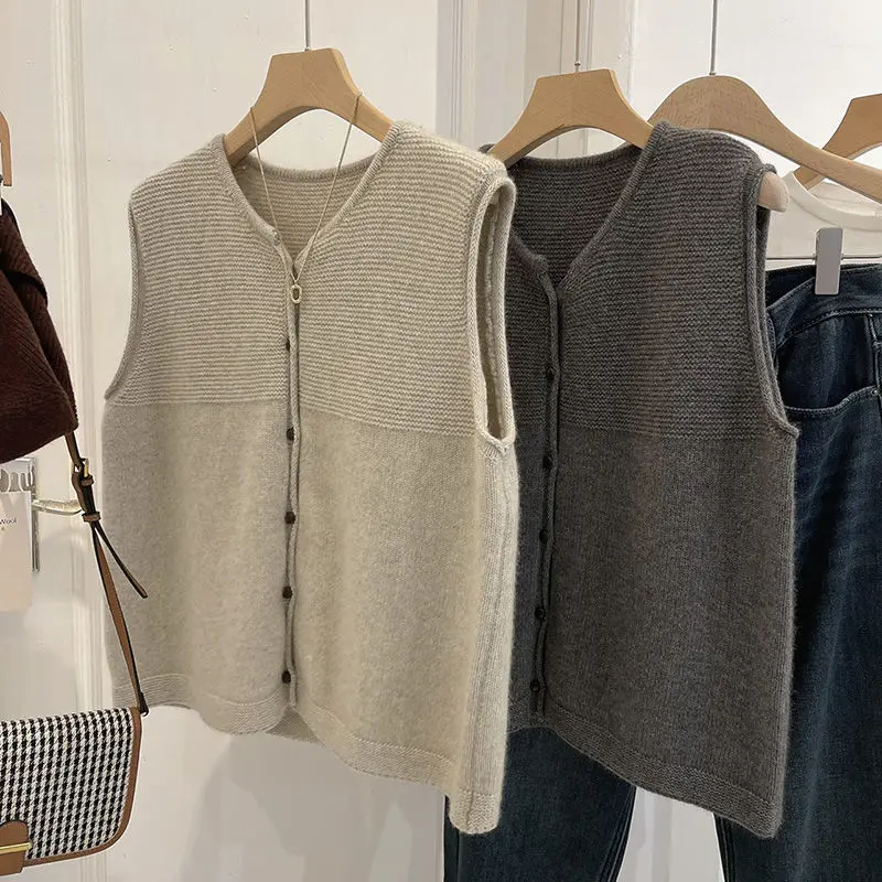 

Knitted Sweater Vests Women Solid Casual Vintage Knitwear Korean Elegant Sleeveless New Chic Autumn Winter Warm Fashion R281