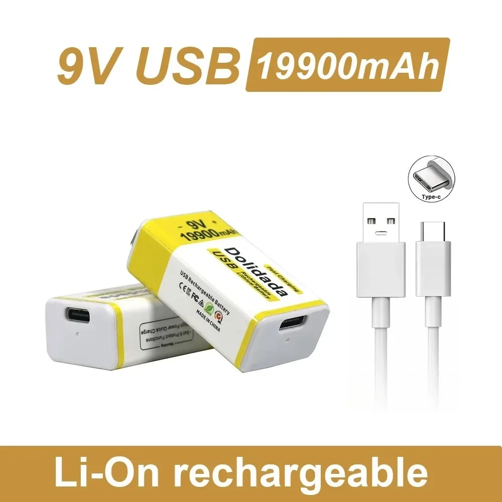100%New Original 2024 Best-selling 9V 19900mAh+USB Fast Charging Line LI-ION Rechargeable Battery for Electric Fan Flashlight