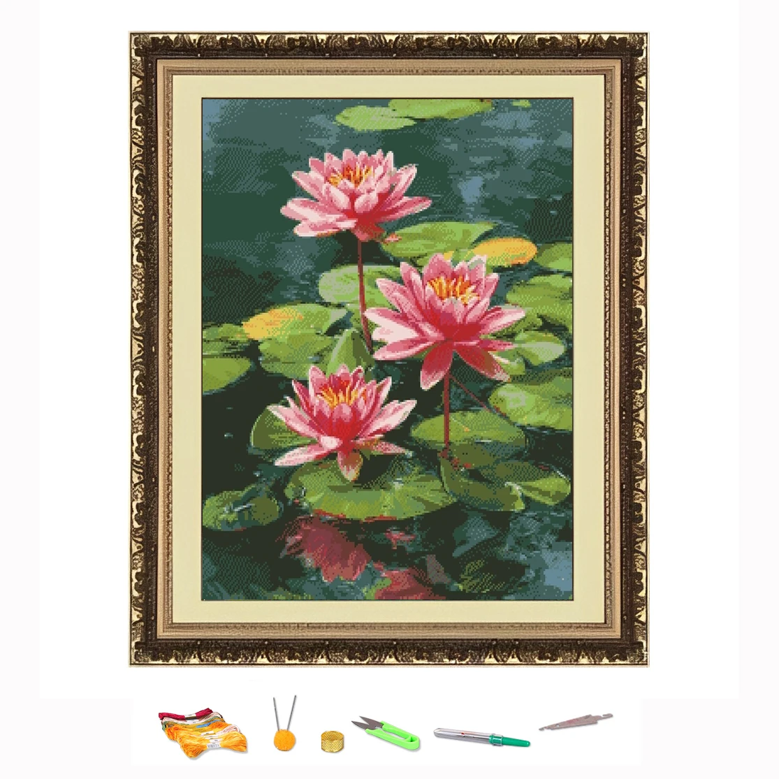 

Вышивка крестиком, три цвета лотоса, нить для рисования, набор для рукоделия «сделай сам», украшение, напечатанный на холсте, 11CT