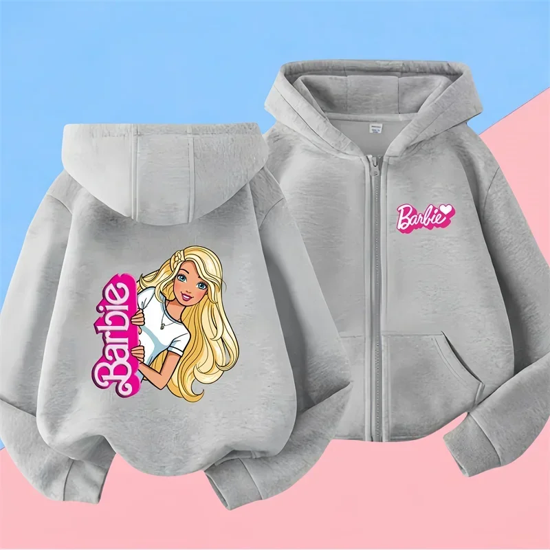 Disney Barbie Casual Kids zamek błyskawiczny odzież sportowa 2-częściowy zestaw bluz z kapturem odzież dziewczęca chłopięca bluza spodnie dresowe