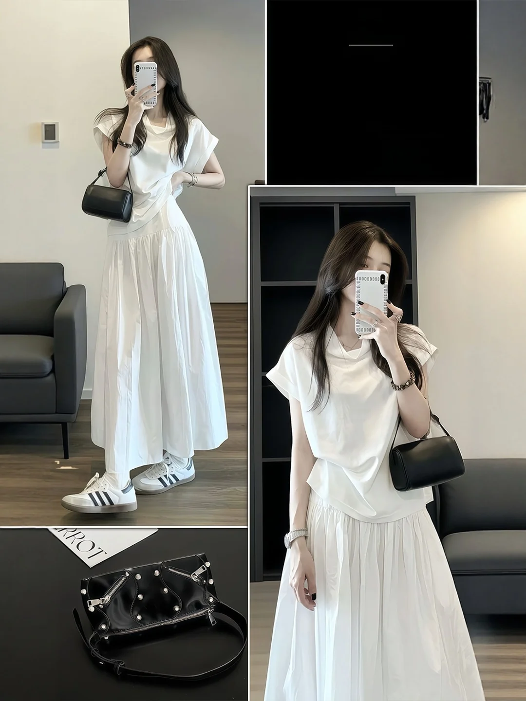 طقم صيفي مقاس كبير، بلوزة فضفاضة وتنورة قصيرة، تصميم كوري فريد مضاد للشيخوخة، طقم من قطعتين، أزياء نسائية من البوليستر بأكمام... #2