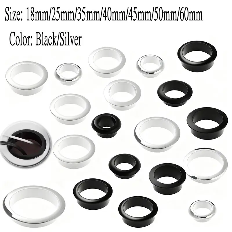Computer Desk Cable Management Grommet,Zinc Alloy Wire Hole Cover Plate with Brush,for Office Furniture Cabinet Vent Outlet