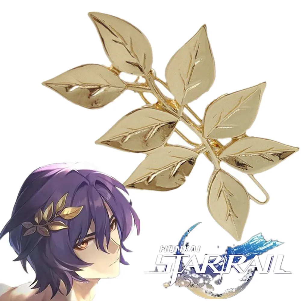 Game Honkai:Star Rail Dr. Ratio Cosplay Hairpins Yellow Leaves Headwear Leaf Hair Clip Accessory Headdress Xmas Gifts