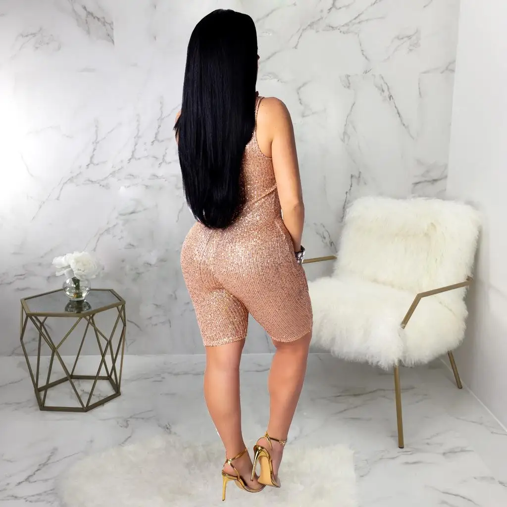 여성용 스팽글 점프수트 나이트클럽 원피스 섹시한 로우 웨이스트 폴리에스터 섬유 캐주얼 팬츠 중년 여성용