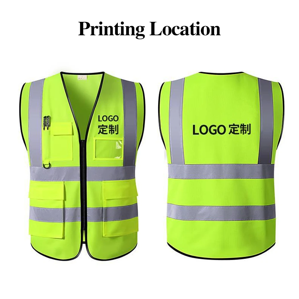 Man Working Clothes Safety Vest Hi Vis Workwear Multi Pockets Construction Work High Visibility Reflective Fluorescent Vest