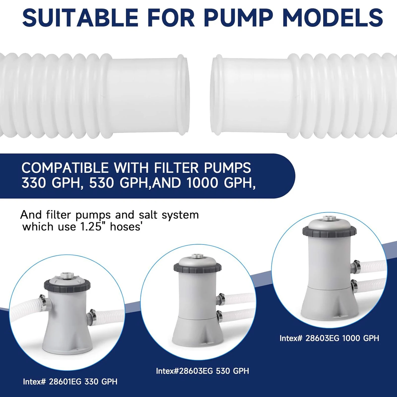 Above Ground Pools Pool Hoses Pool Filter Pump Hoses with 8 Metal Clamps Suitable for 330GPH 530GPH 1000GPH