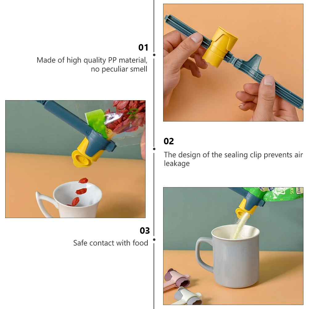 

6Pcs Food Fresh Sealer Set PP Strong Firm Storage Bag Clamps Snacks Humidity Proof Pour Spouts Travel Friendly