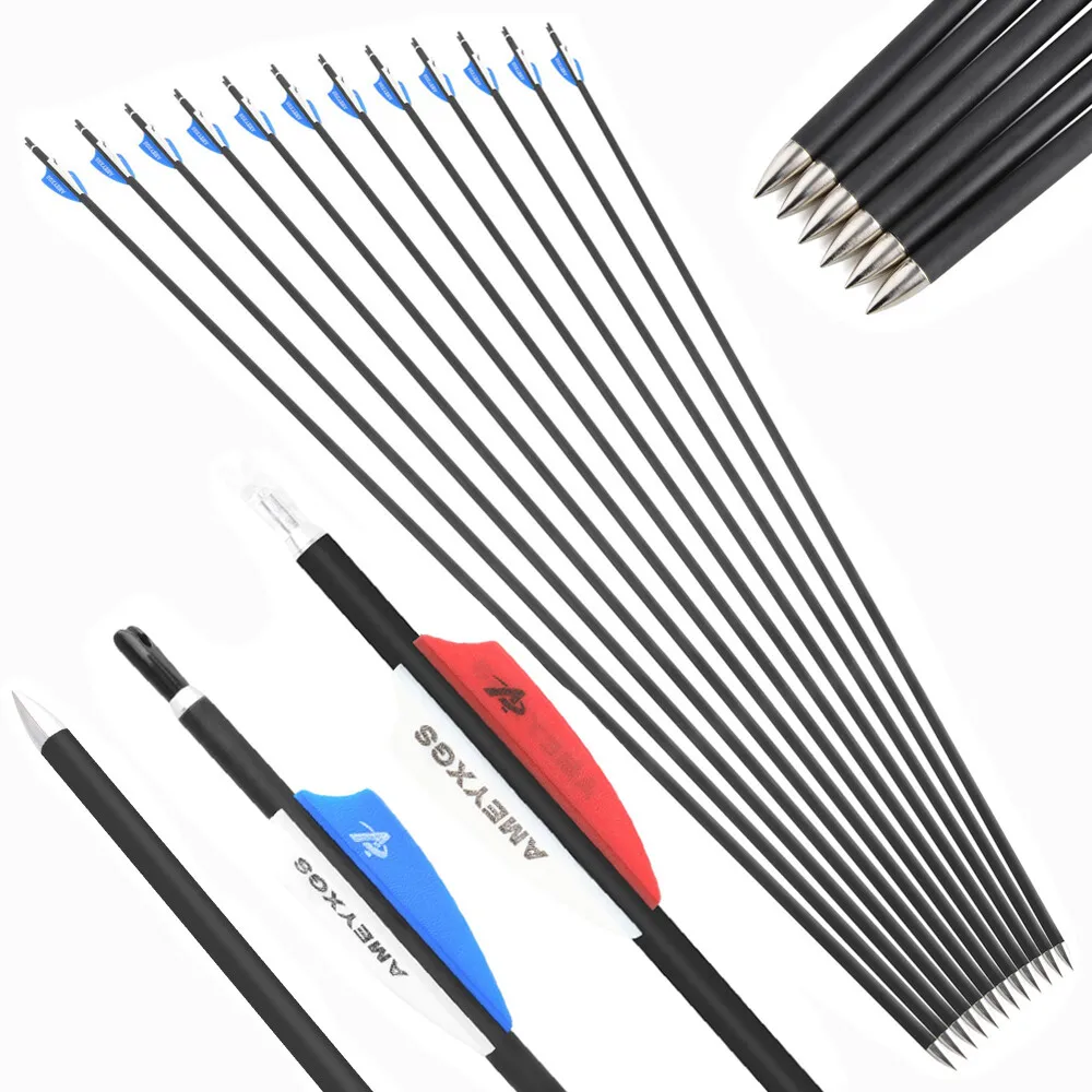 6/12pcs Spine 1000 Mixed Carbon Arrow 31inch ID 4.2mm 2 inch Vanes 62Gr Points Recurve Compound Bow Archery Shooting Hunting