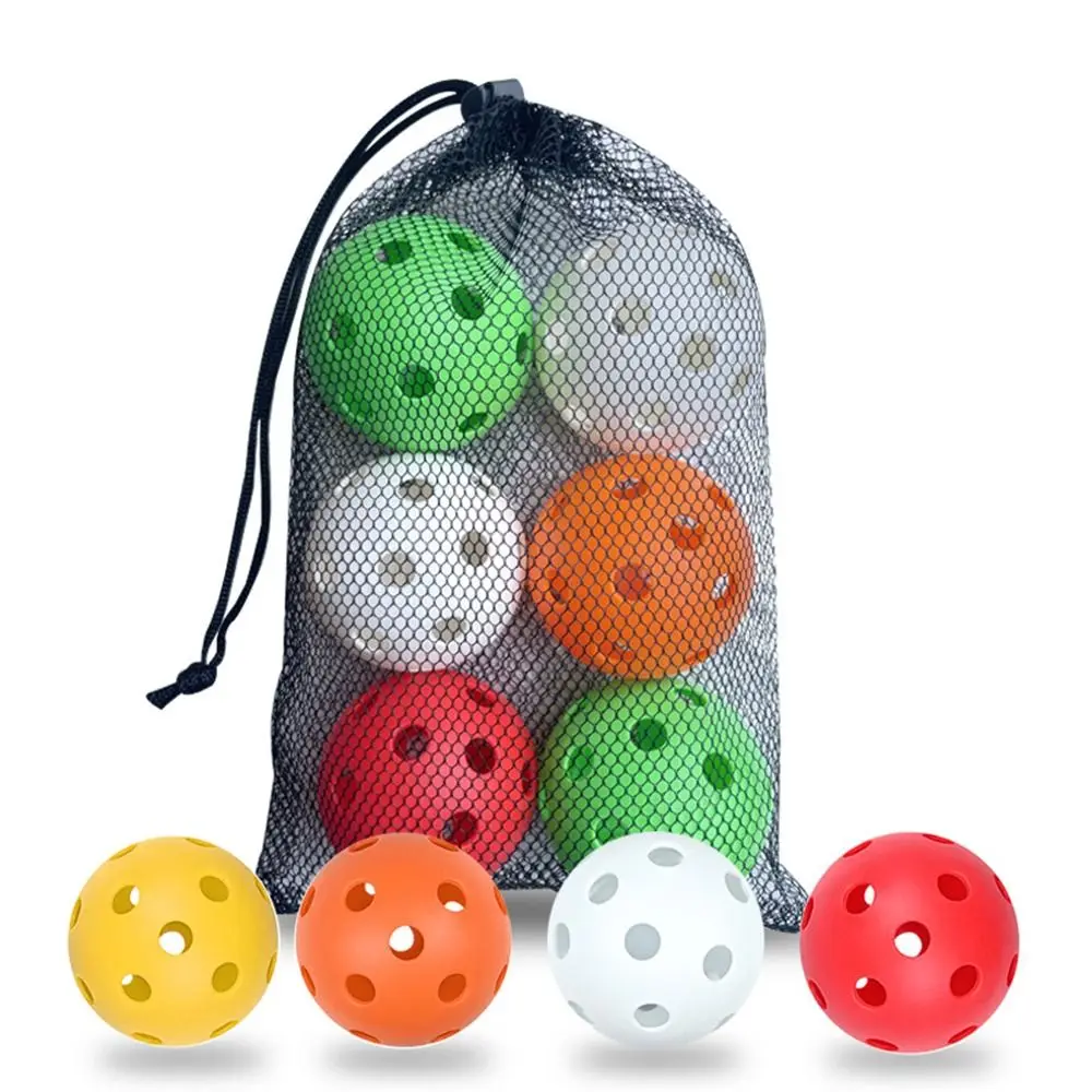 6pcs Portable 26 Holes Pickleball Balls PVC Balanced Pickle Balls with Bag High Bounce Crack-Resistant Competition Ball Indoor