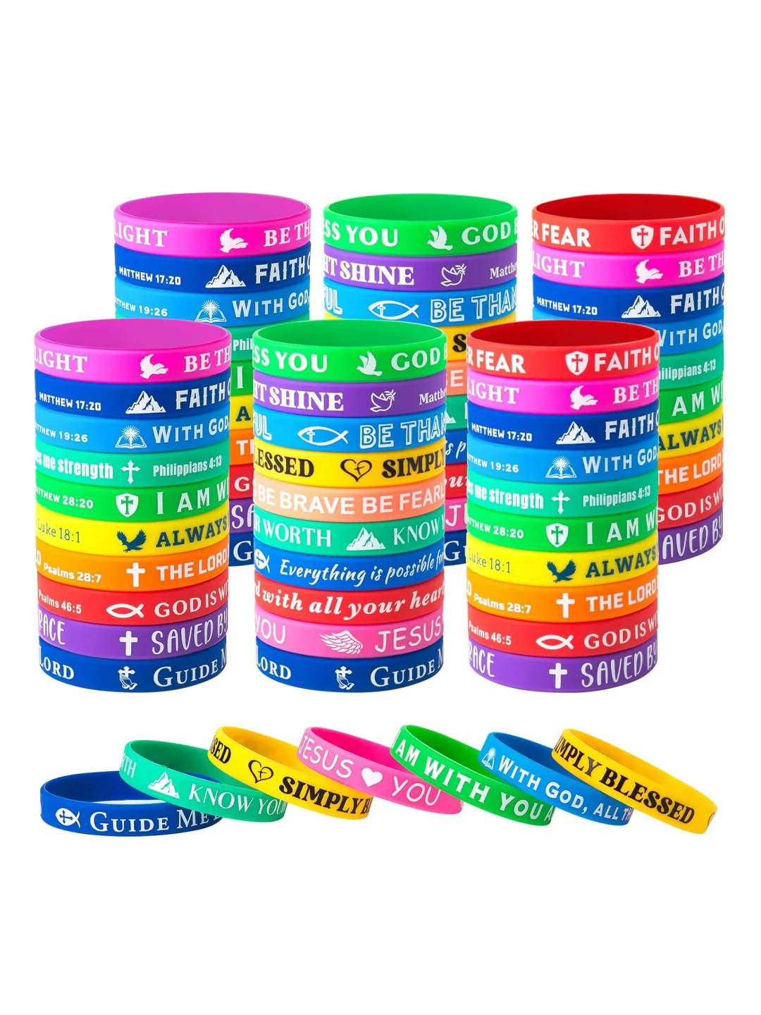 Bible Verse Bracelets – 20/30/40pcs Silicone Bracelets Bulk Jesus Bracelets – Cute Christian Bracelet Colored Wristbands