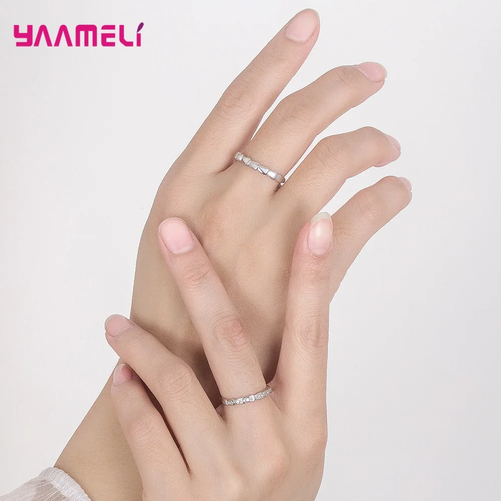 Original 925 Sterling Silver Clear Cubic Zircon Promise Lover Couple Rings for Male Female Wedding Engagement Party Jewelry Gift