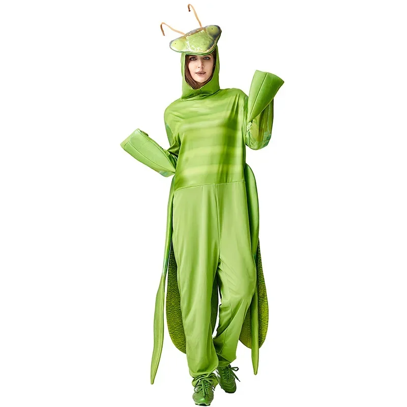 Fantasia Purim Halloween Costumes Unisex Men Women Praying Mantis Costume Green Insect Performance Suit