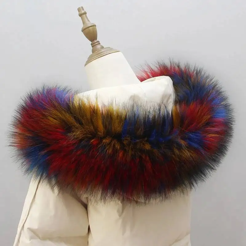 Cappotto invernale da donna con cappuccio in pelliccia grande, colletto, sciarpa in pelliccia finta, giacca da donna, collo in pelliccia di procione