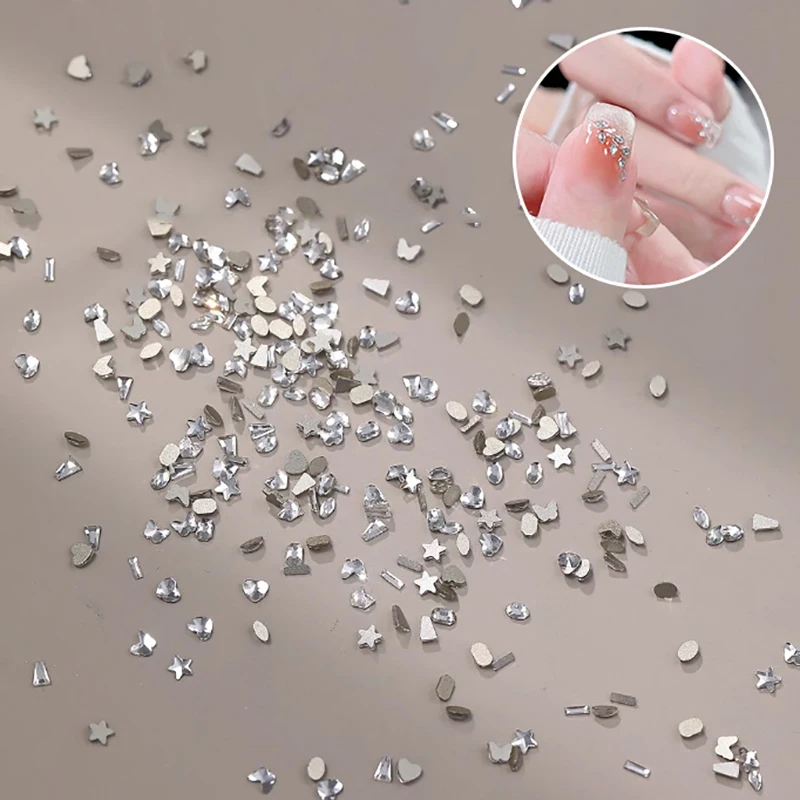 50pcs Mini Shaped Crystal Diamond Nail Decorations Flat Bottomed Rhinestone Mixed Color Glass Gemstone DIY Manicure Accessory