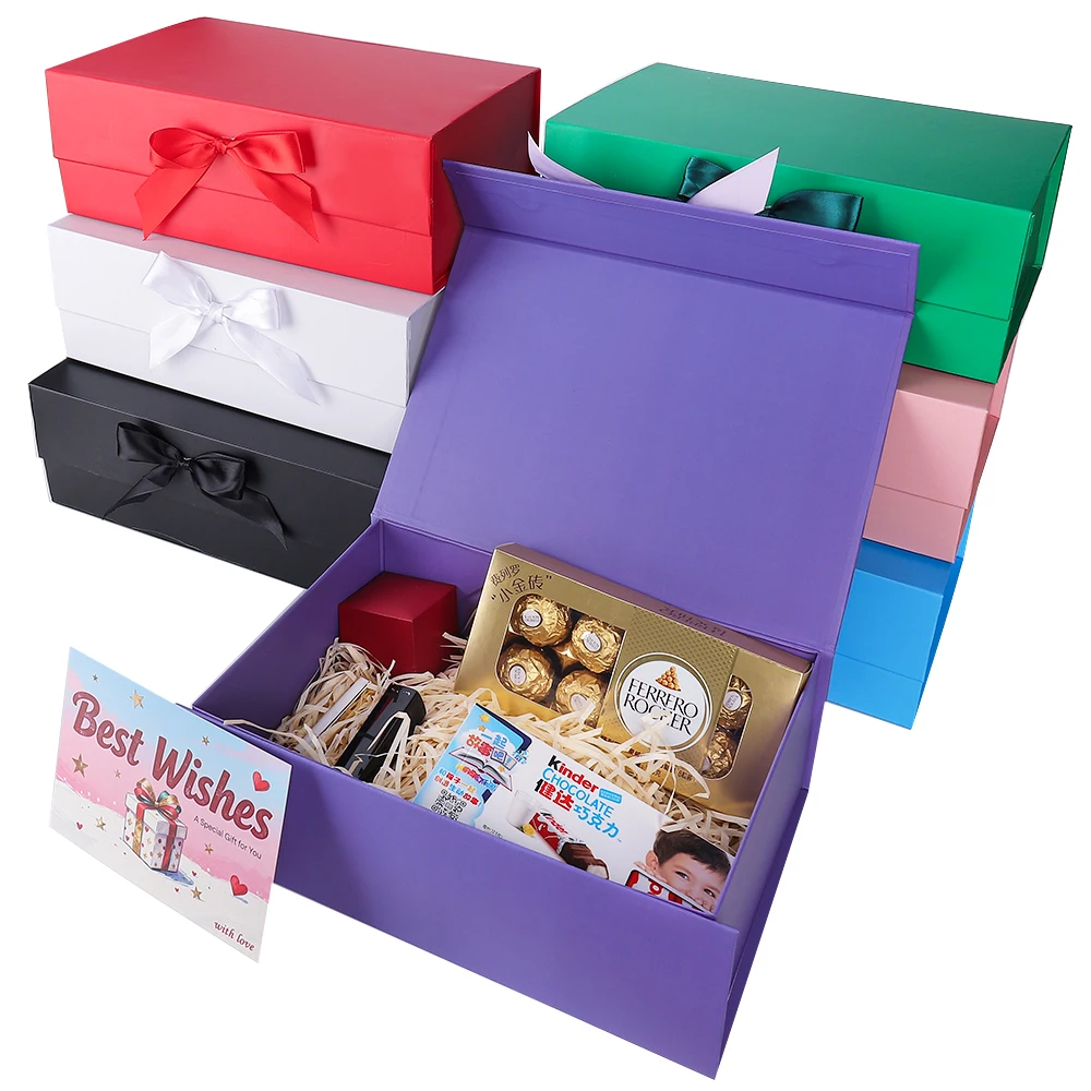 Caja de regalo de varios colores, caja de embalaje de bufanda con Nudo de Mariposa magnética plegable para fiesta, cumpleaños, gracias, cubierta abatible de una pieza