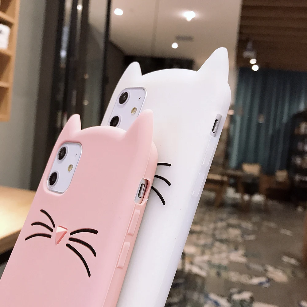 Cute Cartoon Cat Silicone Case for iPhone 15 14 Pro Max 13 12 mini 11 Xs Max XR X 7 8 6s Plus SE 2020 2022 Lucky Cat Phone Cover