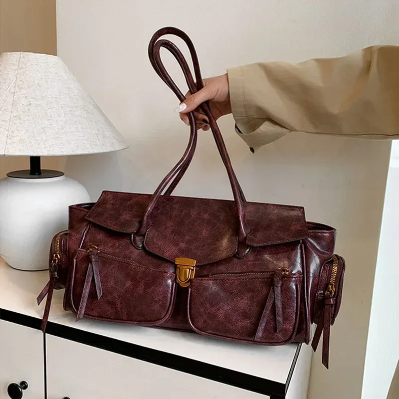 

Branded Underarm Shoulder Motorcycle Bags For Women Y2K Multi Pockets Large Capacity Satchels 2025 Winter Latest Luxury Handbags