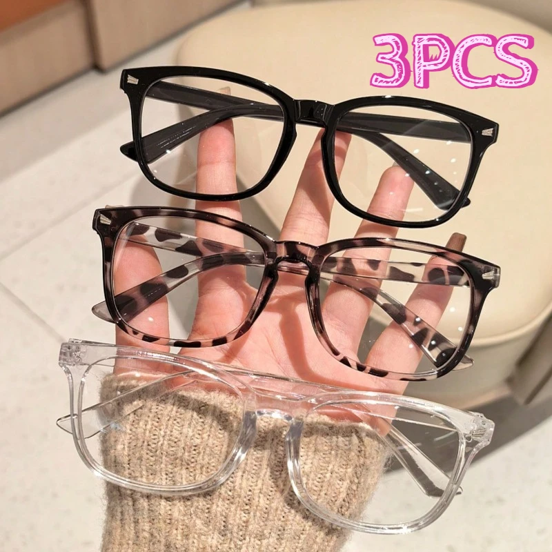 1/3PCS Retro Square Glasses Unisex Clear & Tortoiseshell Frames for Daily Decorative Wear