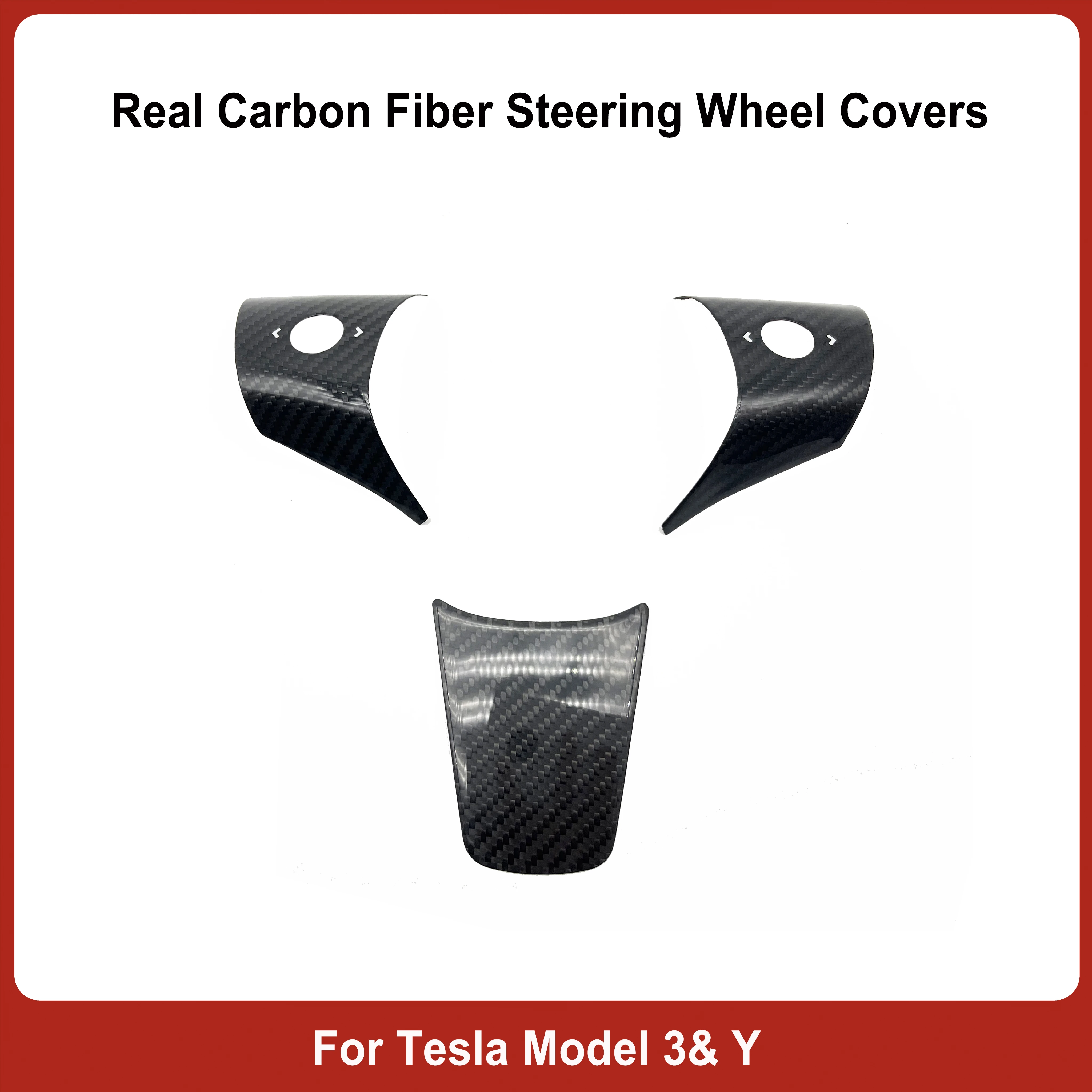 For Tesla Model 3&Y Real Carbon Fiber Steering Wheel Cap Covers Turn Signal Stalk Covers Gear Lever Covers Interior Accessories