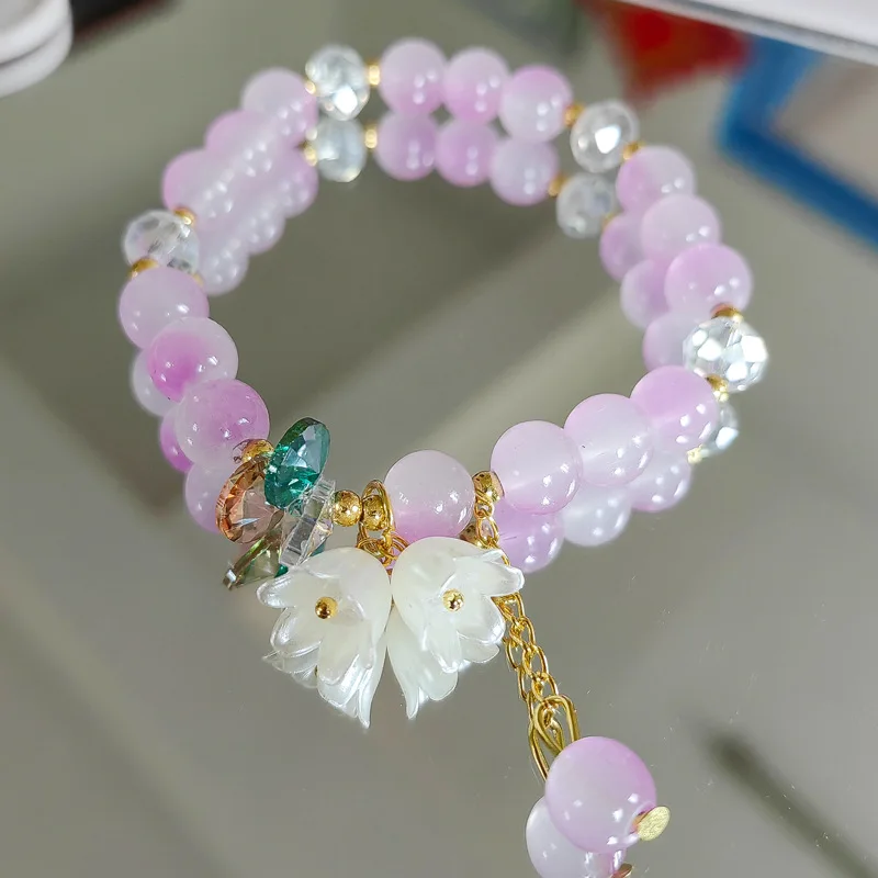 Pulseras de flores de lirio del valle para mujer, pulsera de cuentas de cristal colorida a la moda, regalos de joyería para fiesta y boda para niñas