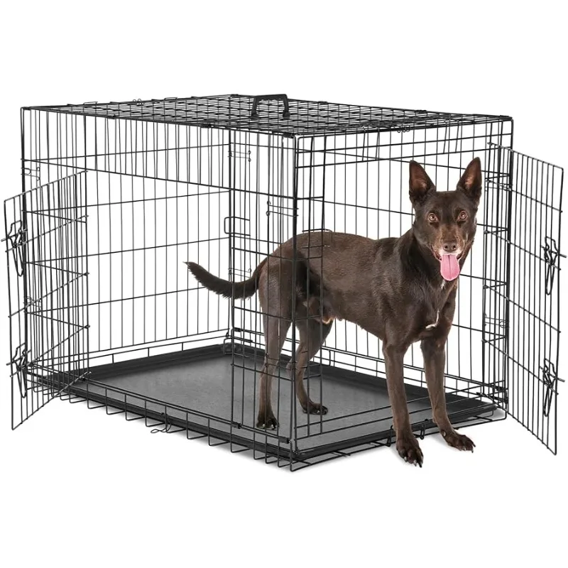 

Large Dog Crate with Di ider Panel, 36 Inch Double Door Folding Metal Wire Dog Cage with Plastic Leak-Proof Pan Tray, Pet Kennel