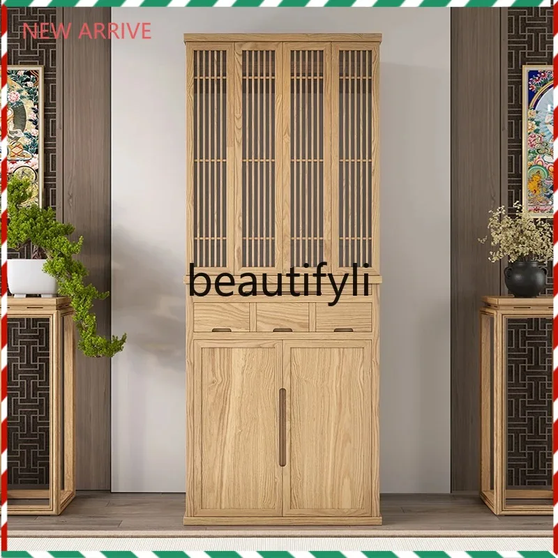 

D2520 Ebony Shrine New Chinese Vertical Cabinet Glass Folding Door Shrine Cabinet