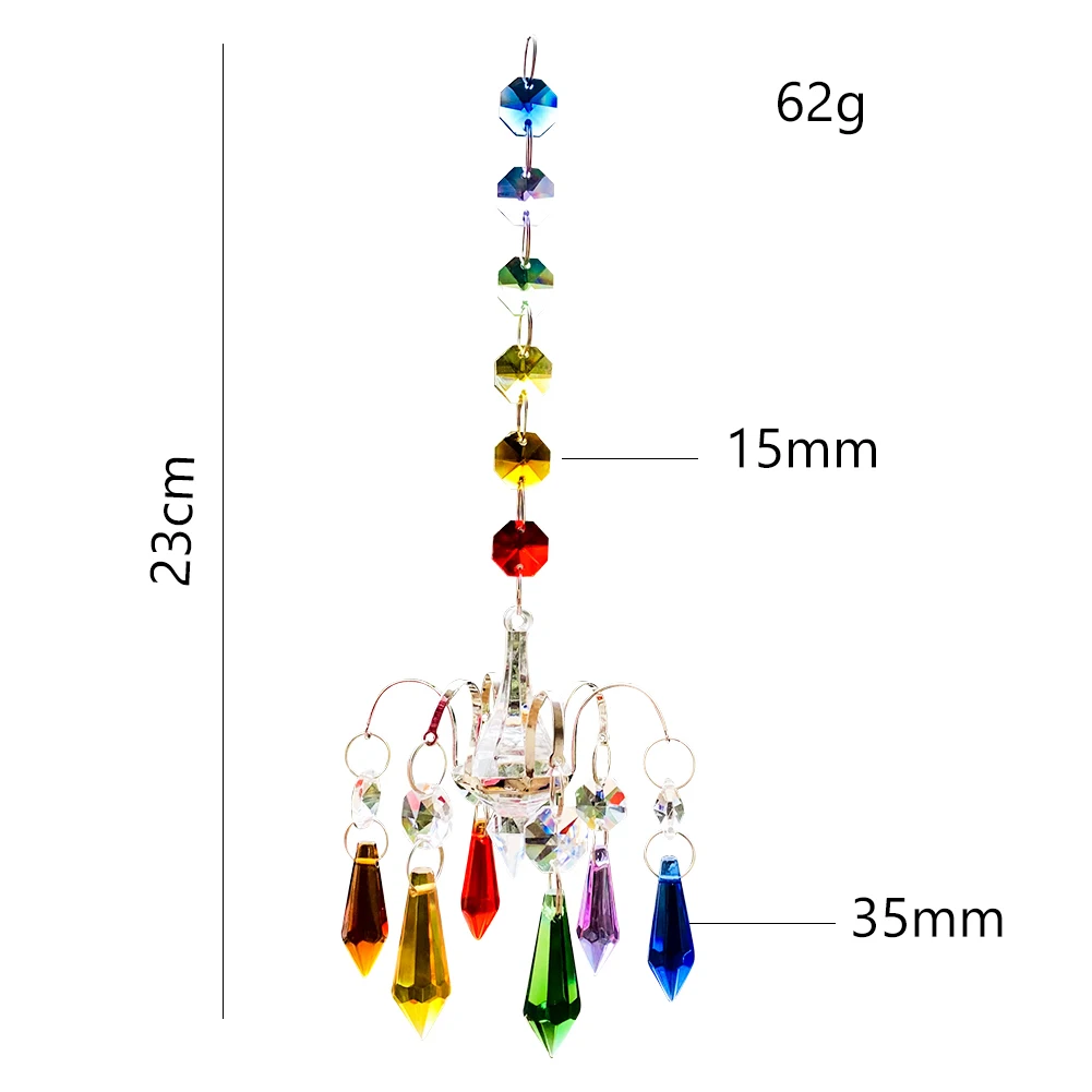 Chakra Crystal Prism Hanging Outdoor Pendant Sun Catcher Chandelier Decoration Rainbow Maker Crafts Home Garden Party Ornament