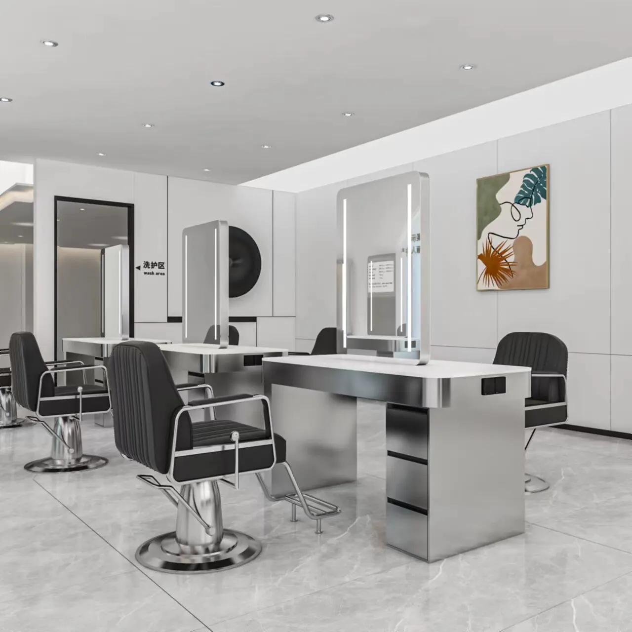 #Hairsalon, Hair Salon, Mirror Stand, Hair Salon Mirror with Light, Double-sided Cabinet, Stainless Steel Hot Dyeing Mirror Stan