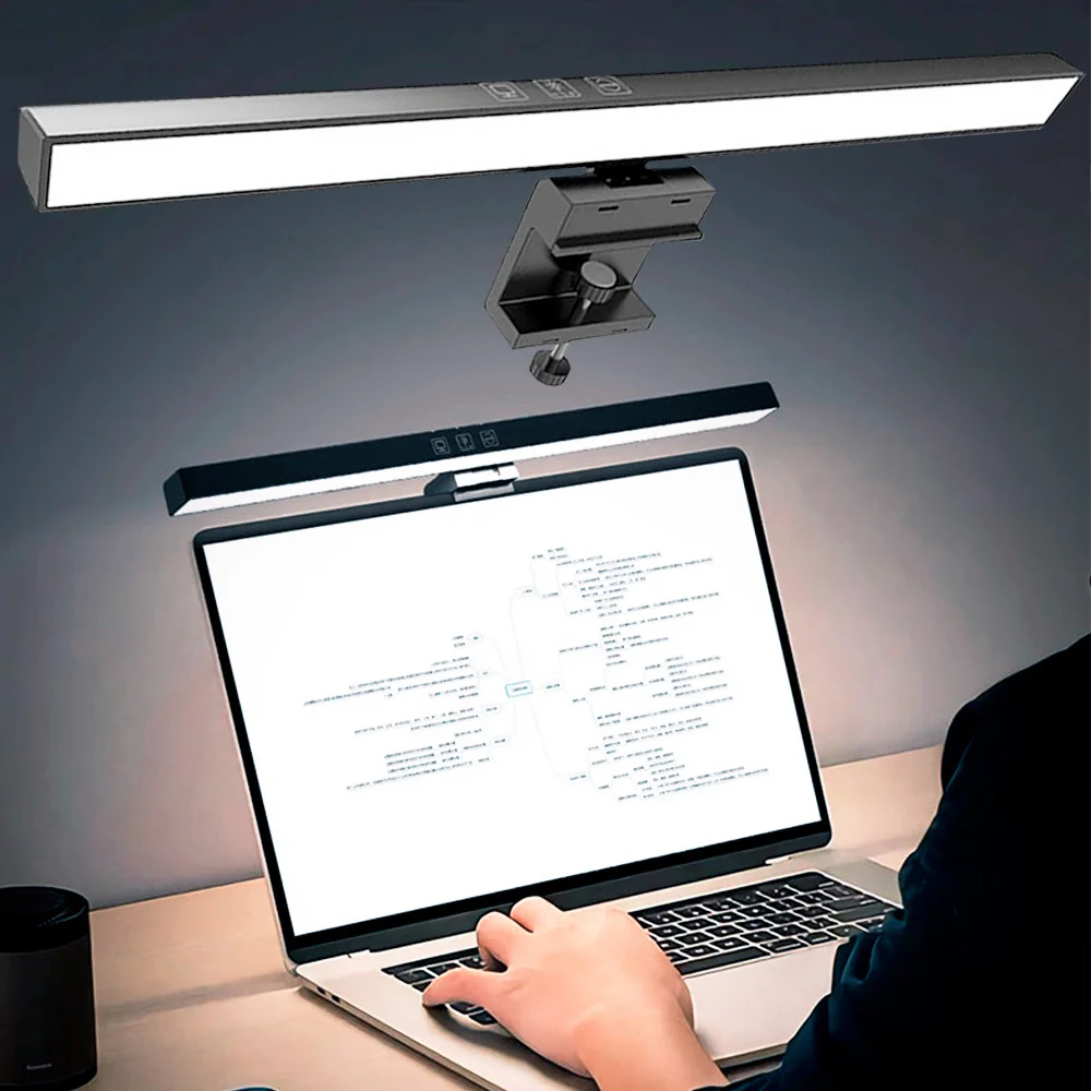 Eye-Care Desk Lamp 33cm LED for Computer Laptop Monitor Screen Light Bar Stepless Dimming Reading USB Powered Hanging Table Lamp