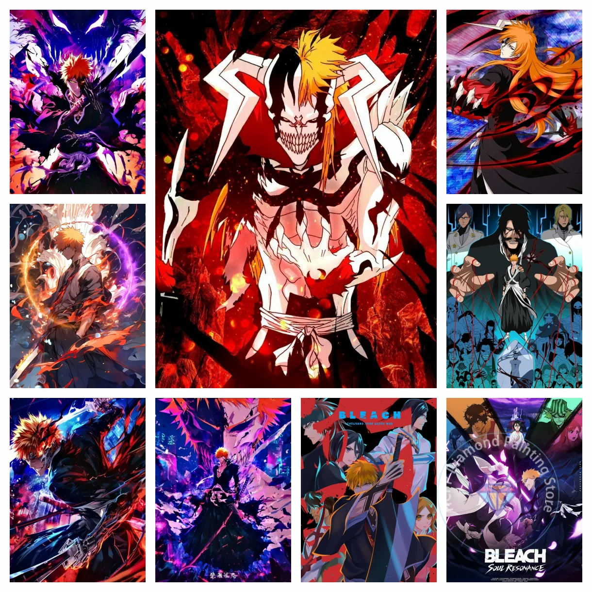 Anime B-Bleach Diamant-Malerei-Set, 5D-Diamant-Stickerei, handgefertigte Kunst, exquisites Geschenk für Kinder, Kunsthandwerk, Heimdekoration