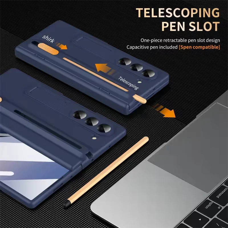 

With Touch Pen Tempered Glass Film Stand Fold Phone Case for Samsung Galaxy Z Fold 7 6 5 4 3 5G 360 Full Protection Hinge Covers