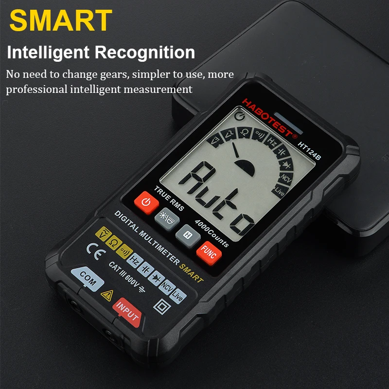 Capacitor Tester Multimeter Digital Professional Smart Voltmeter True RMS AC DC Voltage Ohm HZ Diode Continuity Meter HT124B