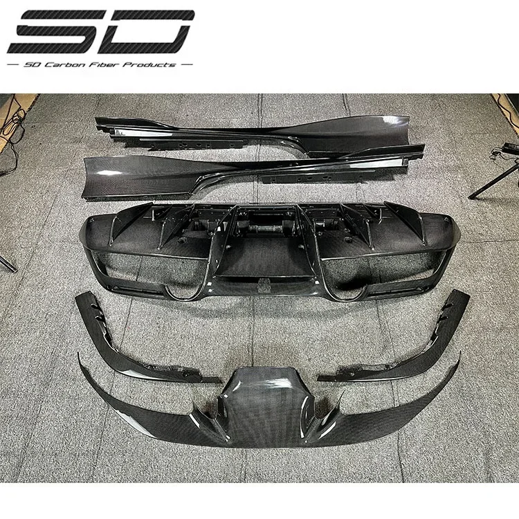 Dry carbon fiber OEM style front middle lip side skirt rear diffuser front bumper edge forFerrari F8 body kit