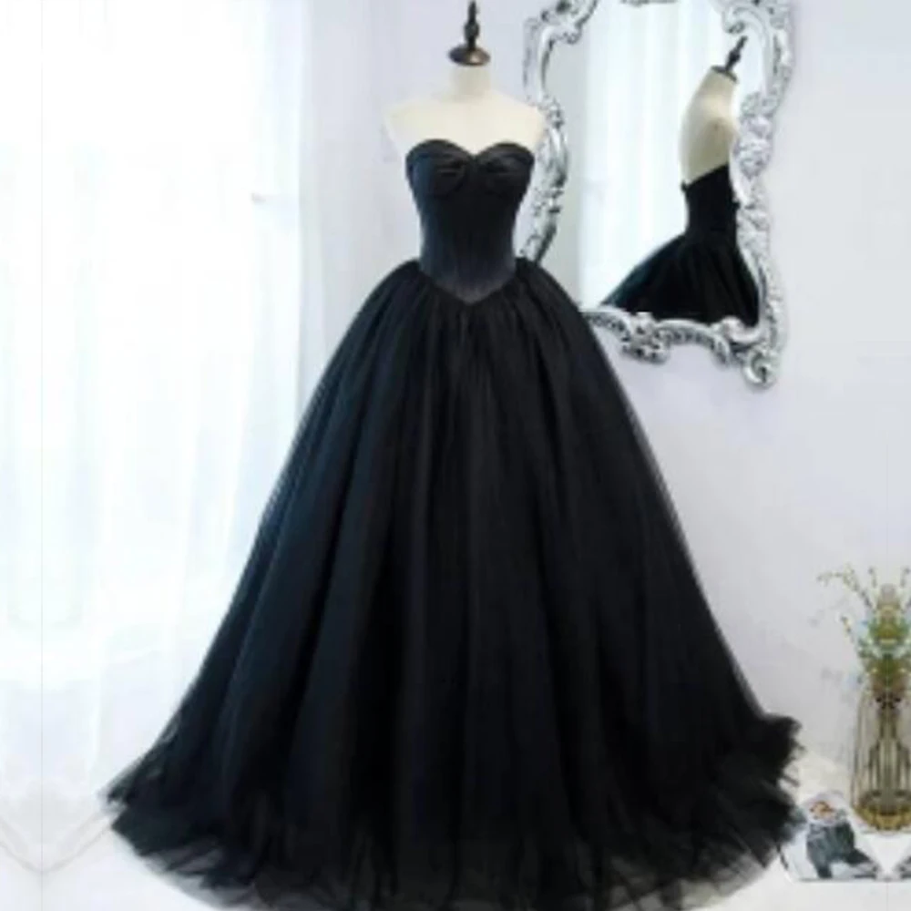 ZJHau23-Robe de Mariée Noire Gothique, Tenue de Bal Vintage, Col en V, Sans Bretelles, Simple, pour Patients, Sur Mesure, 2024