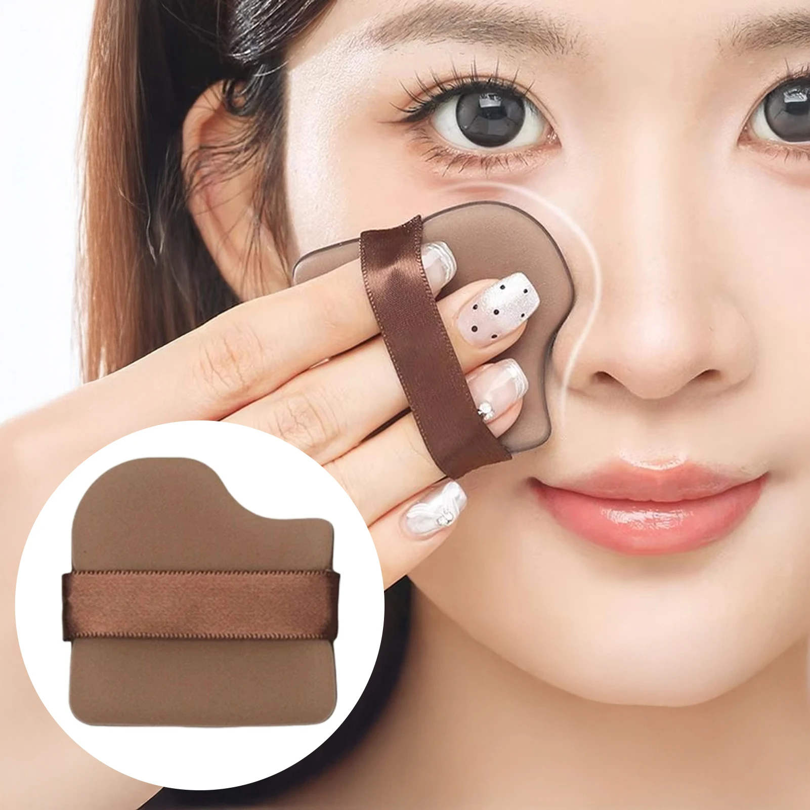 6Pcs Chocolate Cookie Puff Sponge Set - Velvet Powder Puff, Mini Thumb Sponge for Loose Powder & Cushion Foundation