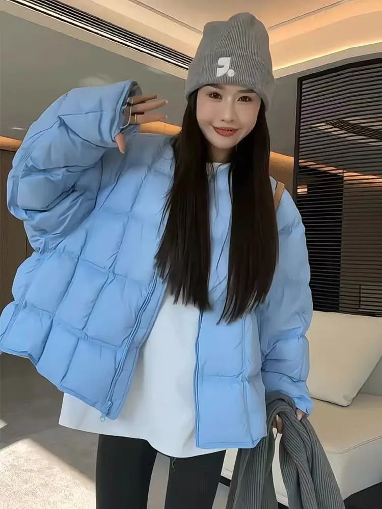 2025 New Winter Fluffy Puffer Jacket Women Thicken Warm Oversized Baseball Collar 90% White Duck Down Short Casual Coat