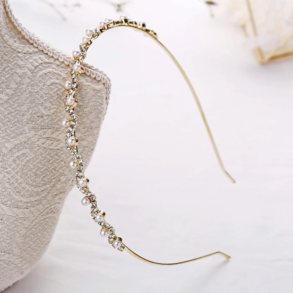 

2Pcs Rhinestone Pearl Headb Lightweight Hair Accessory Woman Headdress Comfortable Elegant Lady Hair Hoop Charming Fashion Girls