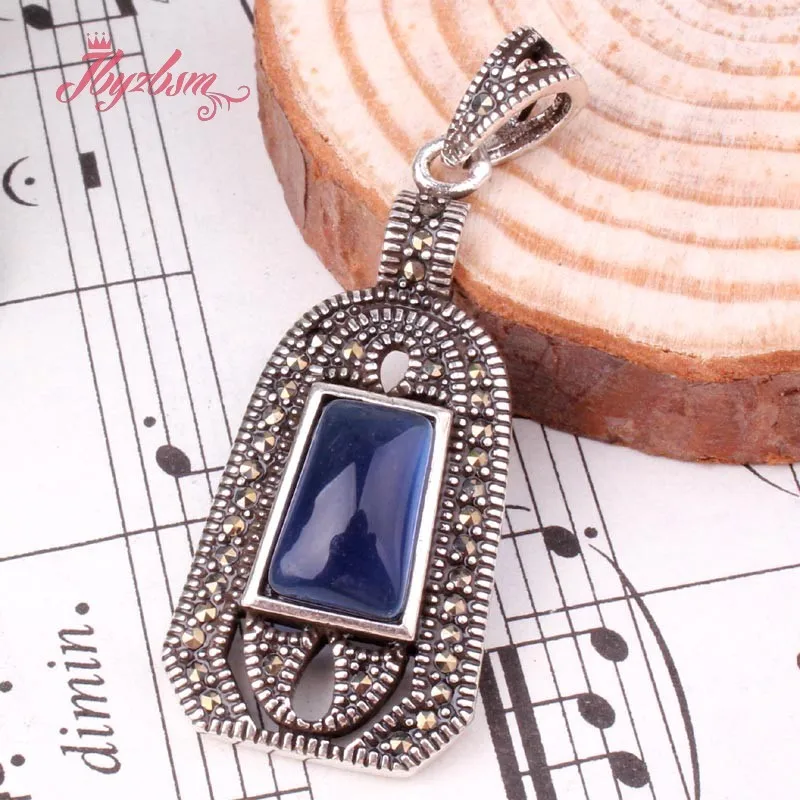 

7x11mm Trapezoid Marquise Stone Tibetan Silver Marcasite Necklace Pendant Charm Gorgeous Jewelry 1 Pcs for Wedding Anniversary