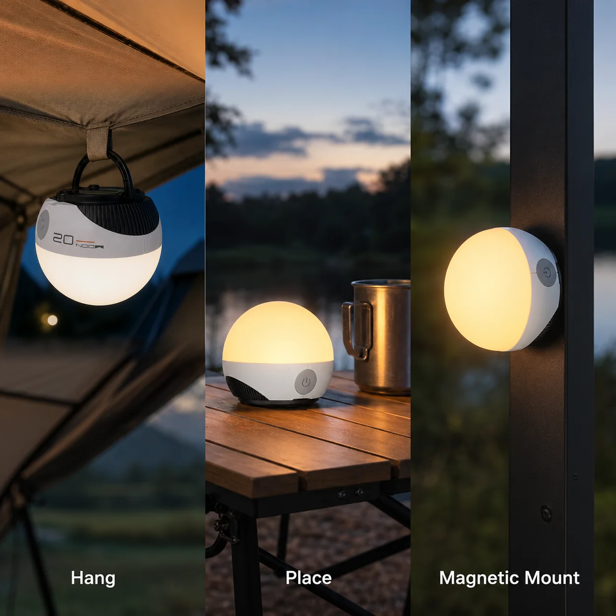 Magnetic RGB Camping Lantern USB-C Rechargeable LED Tent Light with Sliding Color Control IPX5 Water Resistant for Camping Home Outdoor Ambience