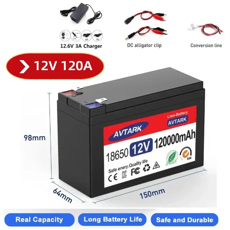 New 12V 45Ah 50Ah 100Ah 120Ah lithium Battery Pack Lithium Iron Phosphate Batteries Built-in BMS For Solar Boat+12.6V Charger