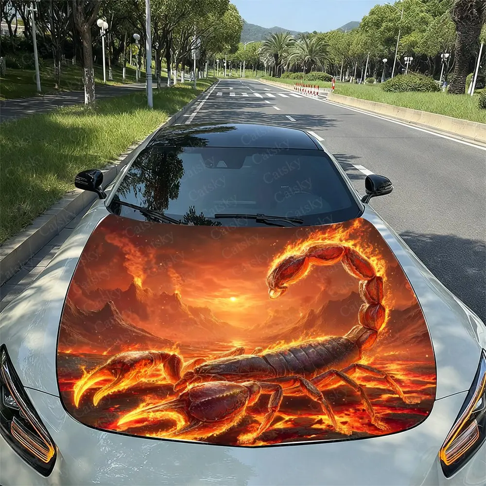 

Наклейка на капот с принтом пламени лавы скорпиона - материал ПВХ, виниловая наклейка на кузов гоночного автомобиля, внешняя модификация украшения для автомобиля