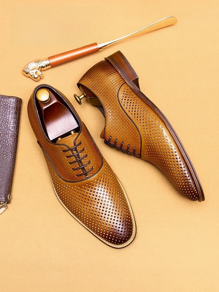 

Мужские летние дышащие ботинки из натуральной кожи Ox oes с вырезами, формальные мягкие ботинки на низком каблуке Briti Sle, белые