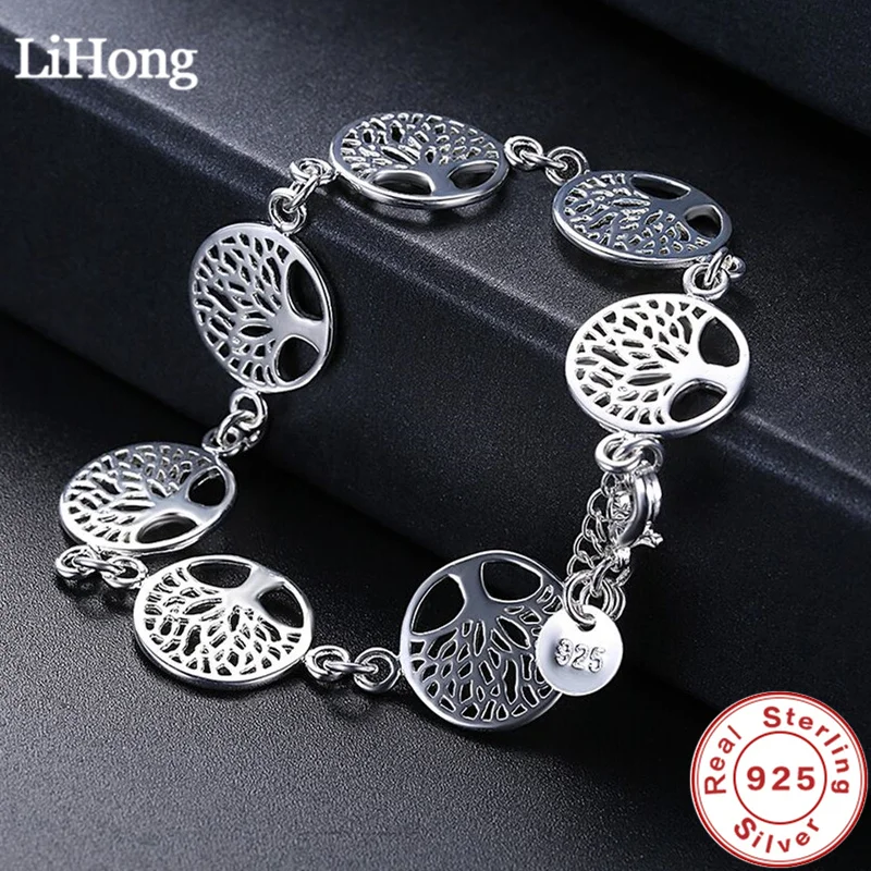 Pulsera Árbol de la vida de pulsera de plata de ley 925 para mujer, joyería de compromiso, regalos