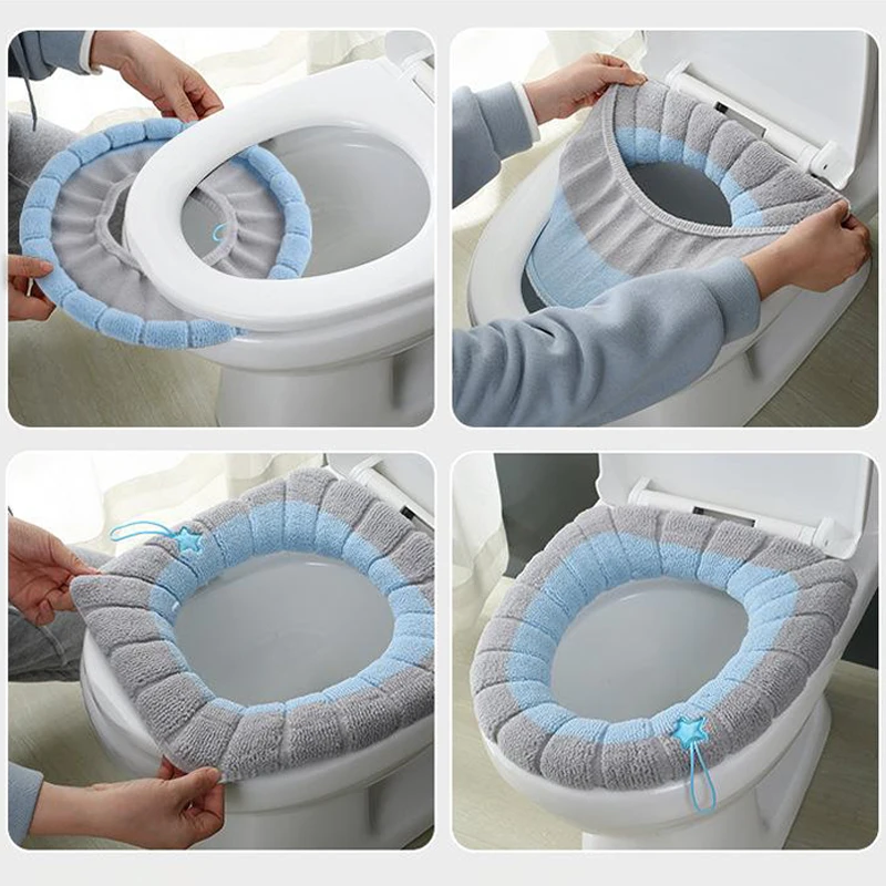 Winter Warm Toilet Seat Cover Mat Bathroom Toilet Pad Cushion With Handle Thicker Soft Washable Closestool Warmer Accessories