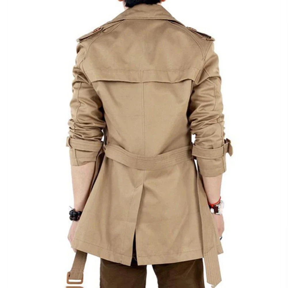 Autumn And Winter Mens Mid-Length Trench Coat Elegant British Solid Color Coat Korean Style Double-Breasted Casual Trench Coat