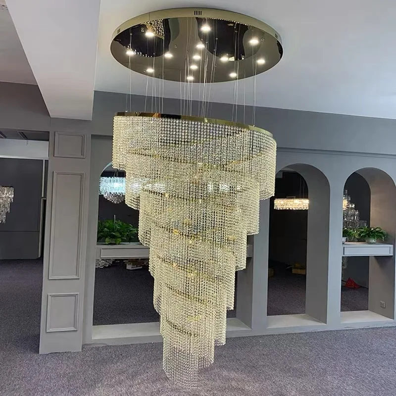 

Large Crystal Chandelier for Staircase Lobby Modern Led Crystal Lamp Luxury Home Decor Led Light Fixture Home Decoration