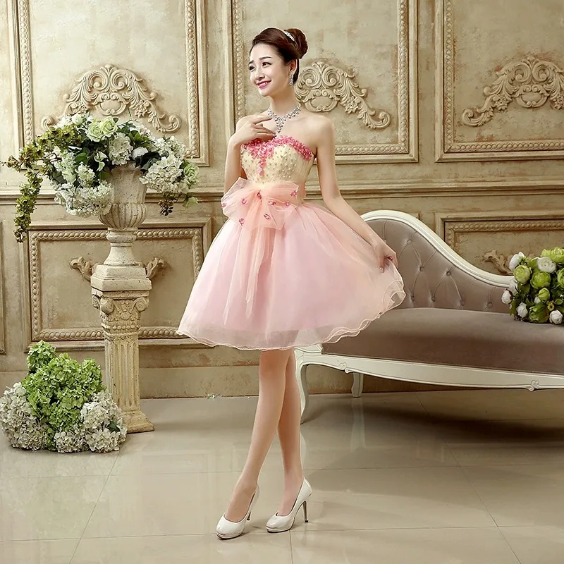 New Flesh Pink Strapless Puffy Dress for Birthday Party, Vocal, Piano, Host, Art Exam, Colorful Gauze Performance Costume