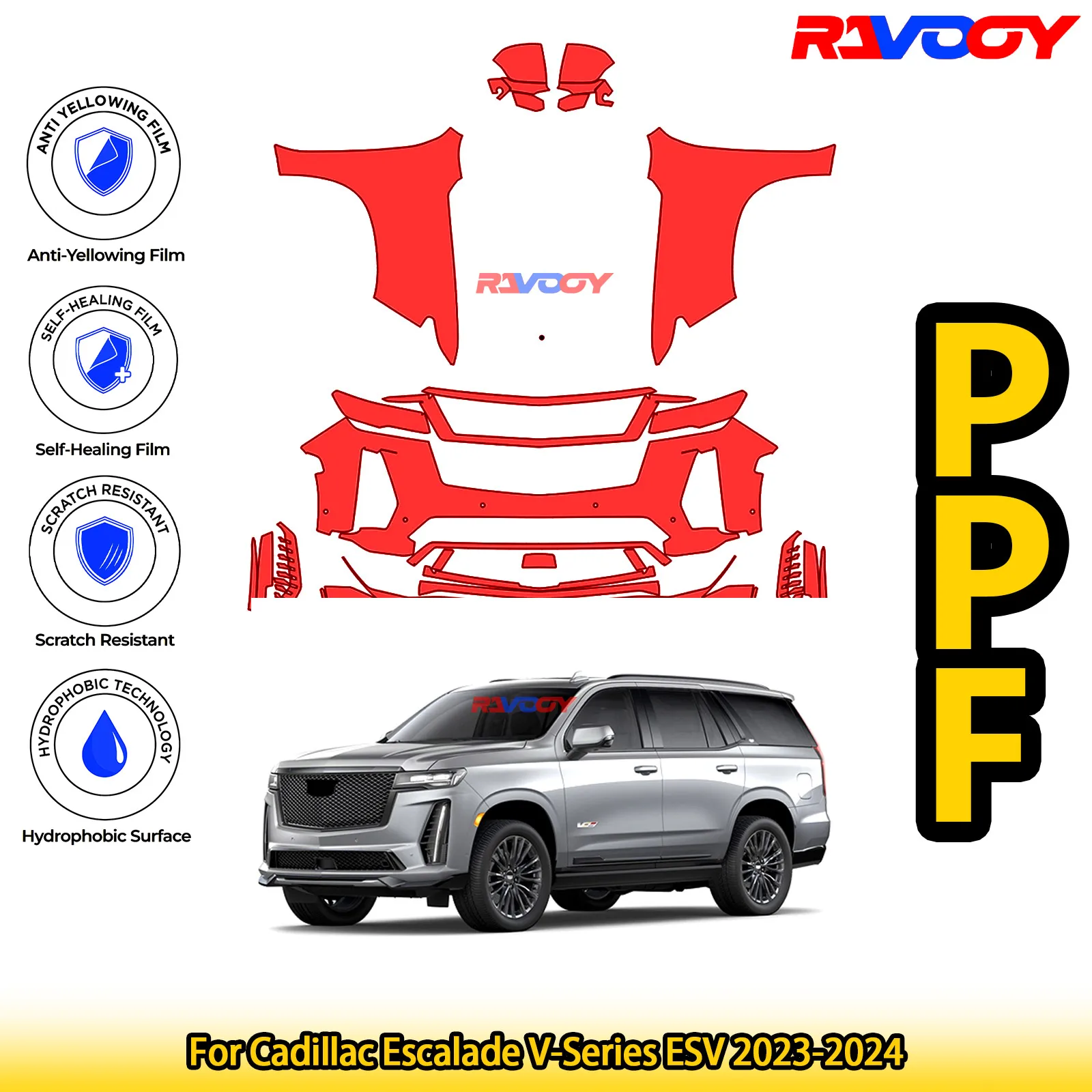 

Для Cadillac Escalade V-Series ESV 2023-2024 глянцевая матовая черная предварительно вырезанная передняя PPF комплект защитная пленка для краски