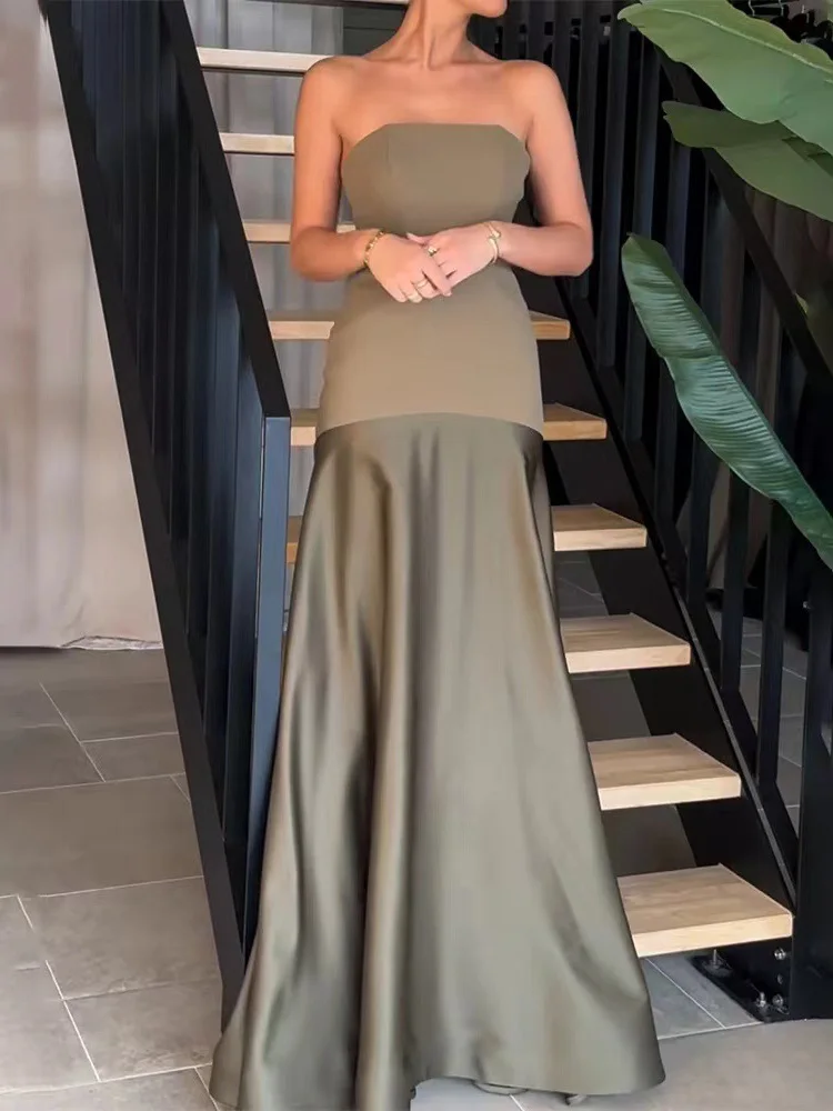 

2025 Loungewear Strapless Patchwork Party Dress, Women Summer Sleeveless Chic Simple Maxi Dress, Backless Elegant Ladies Dress