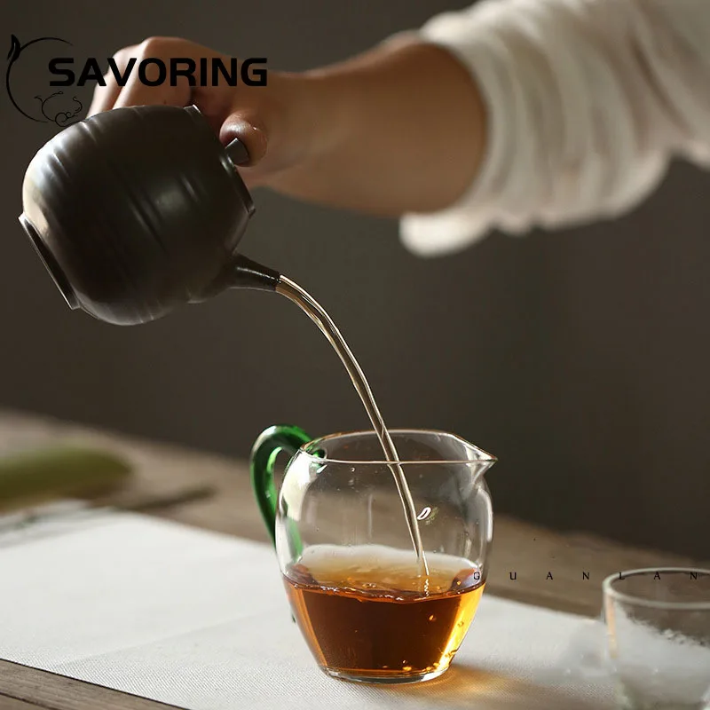 300ml Heat-resisting Clear Glass Tea Pot Fair Cup Chahai Handmade Kung Fu Tea Cup Teaset Tea Pitcher Divide Tea Ware with Handle